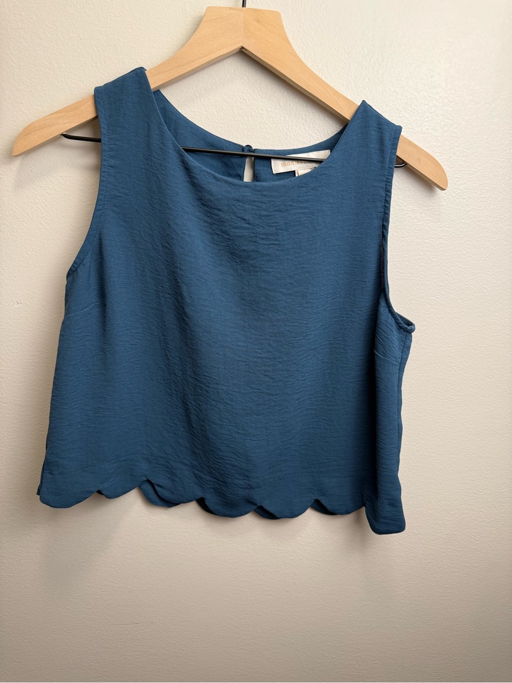 Monteau Teal Scallop-Hem Sleeveless Tank Cropped Sz M